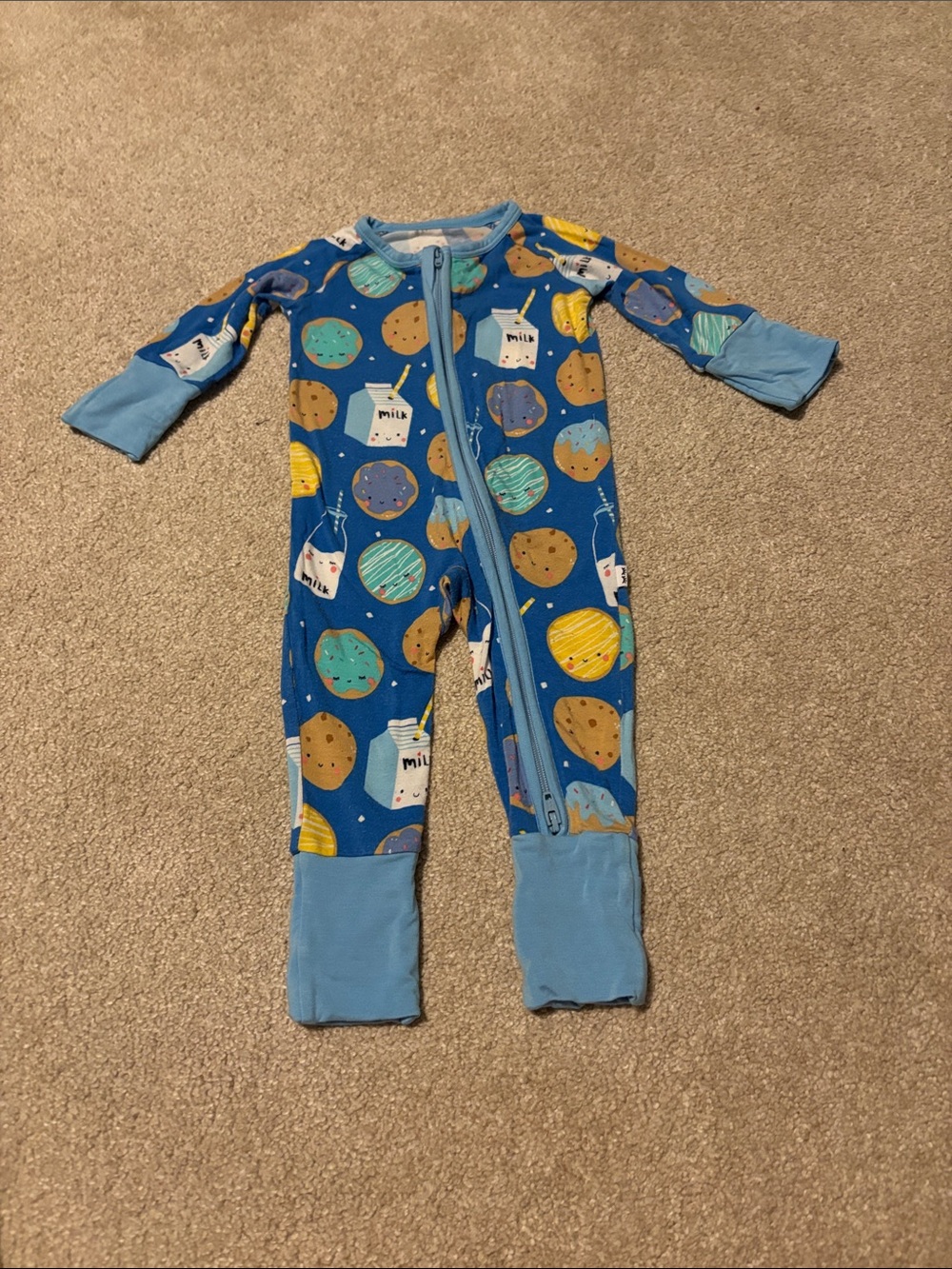 Little Sleepies Blue Cookie & Milk Bottle Footed One-Piece